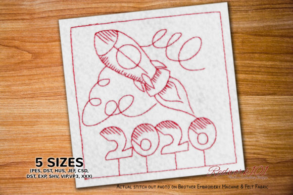 New Year Background with Rocket Redwork